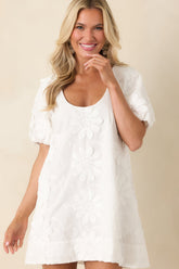 MINKPINK Alessia White Cotton Floral Applique Mini Dress