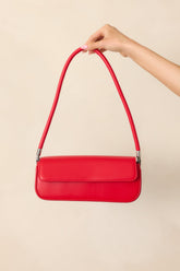 New York Nights Red Faux Leather Baguette Handbag