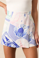 Peyton Passport Print Blue Skort