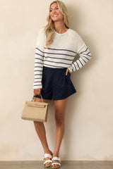 Sailboat At Sunset Ivory Lightweight Knit Stripe Sweater