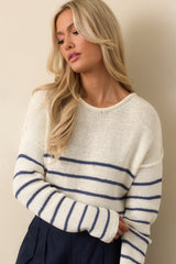 Sailboat At Sunset Ivory Lightweight Knit Stripe Sweater