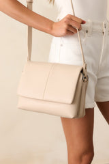 Off The Record Light Beige Faux Leather Crossbody Handbag