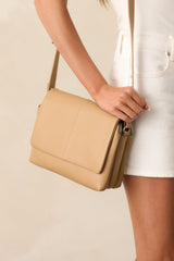 Off The Record Tan Faux Leather Crossbody Handbag