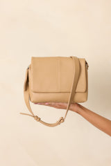 Off The Record Tan Faux Leather Crossbody Handbag