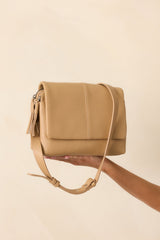 Off The Record Tan Faux Leather Crossbody Handbag