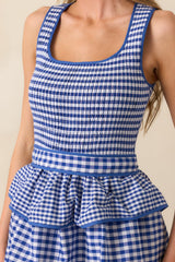 A Precious Life Blue Gingham Cotton Smocked Midi Dress