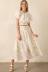 Something Like Magic Ivory Floral Embroidered Maxi Skirt
