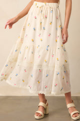 Something Like Magic Ivory Floral Embroidered Maxi Skirt