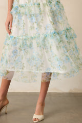Sunrise Soiree Blue Floral Flutter Sleeve Midi Dress