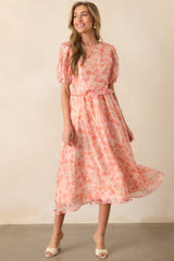 Tale As Old As Time Light Peach Floral Midi Dress