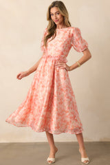 Tale As Old As Time Light Peach Floral Midi Dress