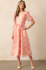 Tale As Old As Time Light Peach Floral Midi Dress