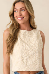 One For The Books Beige Floral Embroidered Top