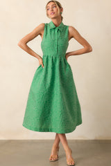Said And Done Green Floral Jacquard Midi Shirt Dress