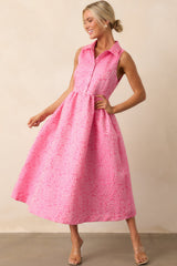 Said And Done Pink Floral Jacquard Midi Shirt Dress