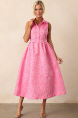 Said And Done Pink Floral Jacquard Midi Shirt Dress