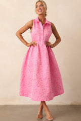 Said And Done Pink Floral Jacquard Midi Shirt Dress