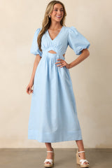 MINKPINK Sky Blue Pandora Puff Sleeve Midi Dress