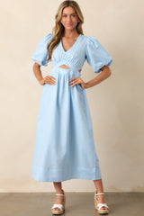MINKPINK Sky Blue Pandora Puff Sleeve Midi Dress