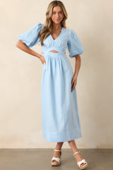 MINKPINK Sky Blue Pandora Puff Sleeve Midi Dress