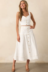 On The Right Track White Denim Maxi Skirt