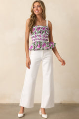 Ophelia Violet Blooms Floral Cotton Smocked Top