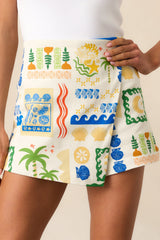 Going Separate Ways Ivory Tropical Print Envelope Skort