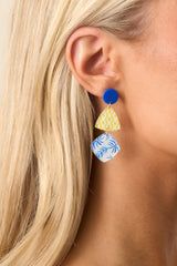 The Journey Begins Blue Geometric Drop Earrings