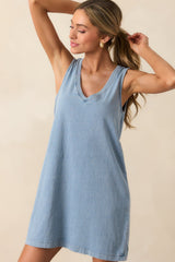 Z Supply Medium Indigo Sloane V-Neck Jersey Denim Mini Dress