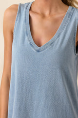 Z Supply Medium Indigo Sloane V-Neck Jersey Denim Mini Dress