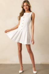 Here's The Thing White Cotton Button Front Drop Waist Mini Dress