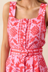 Take The Leap Coral Pink Floral Button Front Belted Jumpsuit