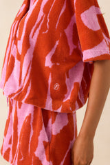 FRNCH Danubea Light Pink & Poppy Red Floral Button Front Shirt