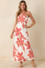 MINKPINK Isla Peach Hibiscus Halter Maxi Dress