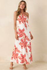 MINKPINK Isla Peach Hibiscus Halter Maxi Dress