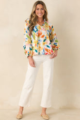 Prosperina Tara Multi Cotton Abstract Floral Print Top
