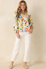 Prosperina Tara Multi Cotton Abstract Floral Print Top