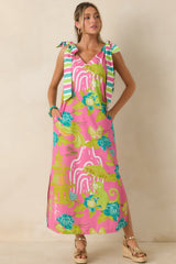Prosperina Arden Pink Multi Chinoiserie Cotton Maxi Dress