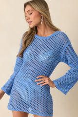 MINKPINK Balmy Blue Crochet Mini Dress