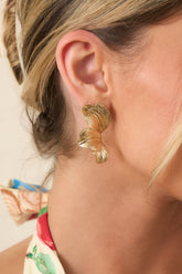Tropical Enchantment Worn Gold Palm Leaf Earrings