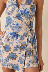 MINKPINK Lucia Blue Floral Halter Wrap Playsuit