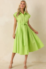 Prosperina Lana Lime Green Cotton Button-Front Midi Dress