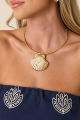 Seas the Moment Gold Shell Statement Necklace