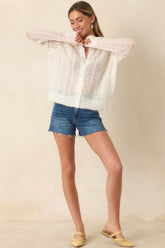 FRNCH Kristin Ivory Openwork Knit Cardigan