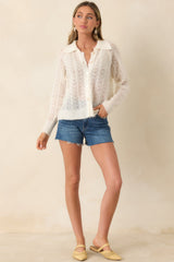FRNCH Kristin Ivory Openwork Knit Cardigan