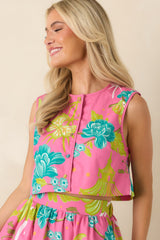 Prosperina Josie Pink Multi Chinoiserie Cotton Button-Front Top