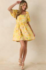 Prosperina Eloise Butter Yellow Multi Floral Cotton Mini Dress