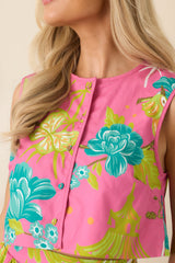 Prosperina Josie Pink Multi Chinoiserie Cotton Button-Front Top