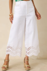 Eyelet It Be White Linen Embroidered Eyelet Wide Leg Pants