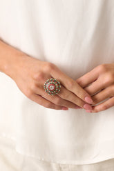 Where Life Takes You Coral Geometric Cocktail Stretch Ring